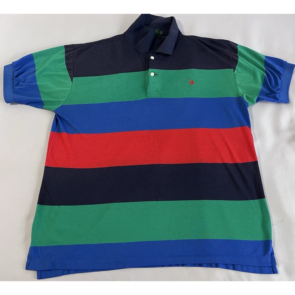Vintage Polo Shirt Multicolor Men's‎ Y2K Striped